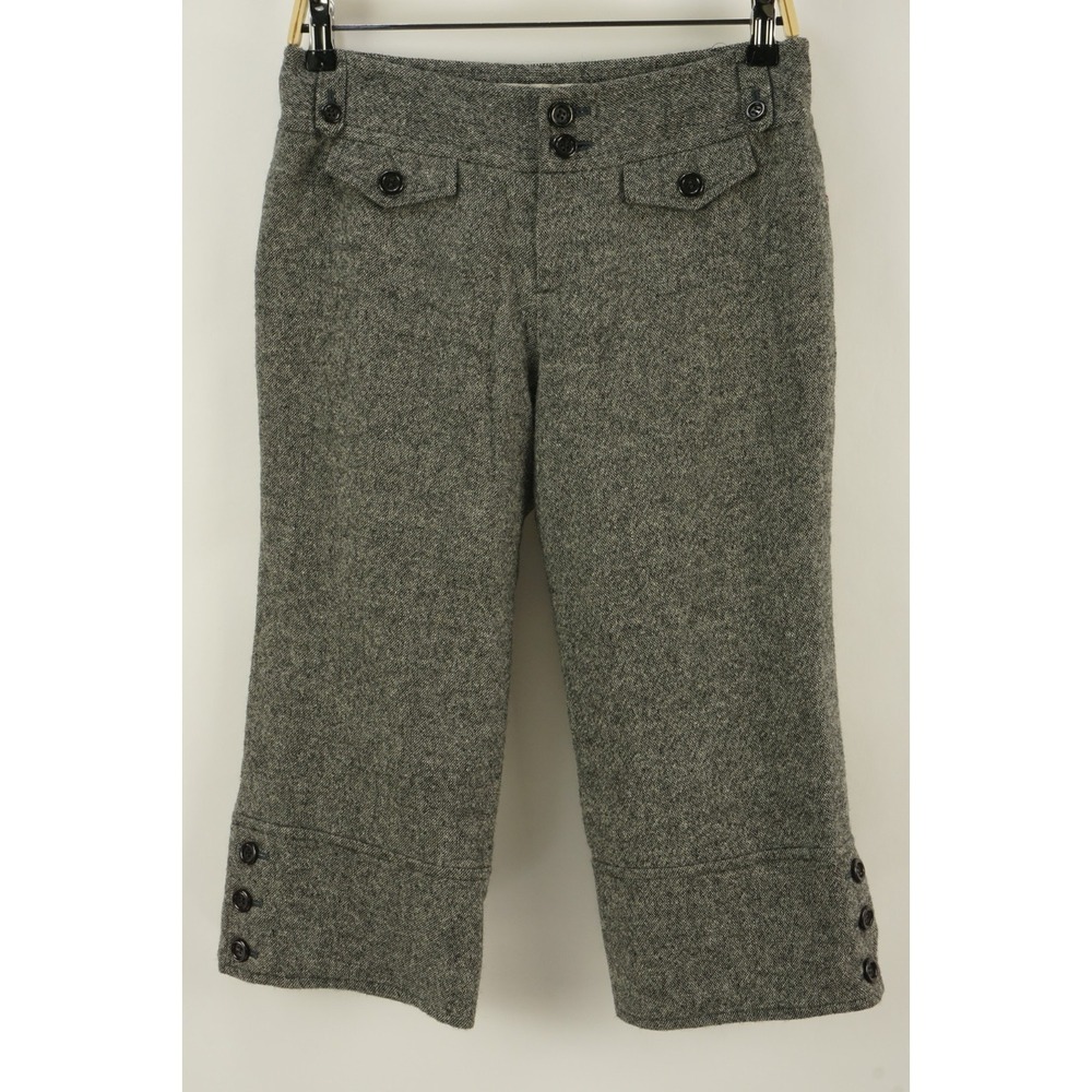Desvisio Japan Tweed Women's 42 Gray Stretch Wool Equestrian Capri Pants Lined